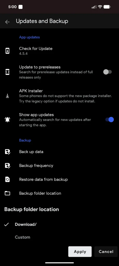 How to create, restore and change the CloudStream app backup