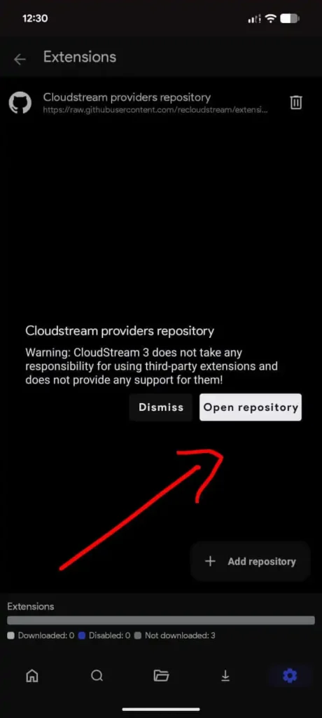 steps to add repositories and loading extensions in cloudstream